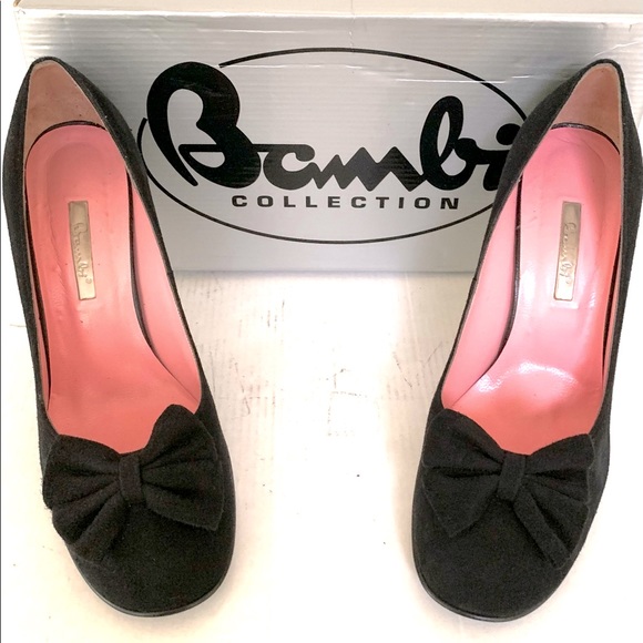 Black real suede shoes with big suede shoe bow comfy block heels Eur 40 US 10 - Picture 3 of 7